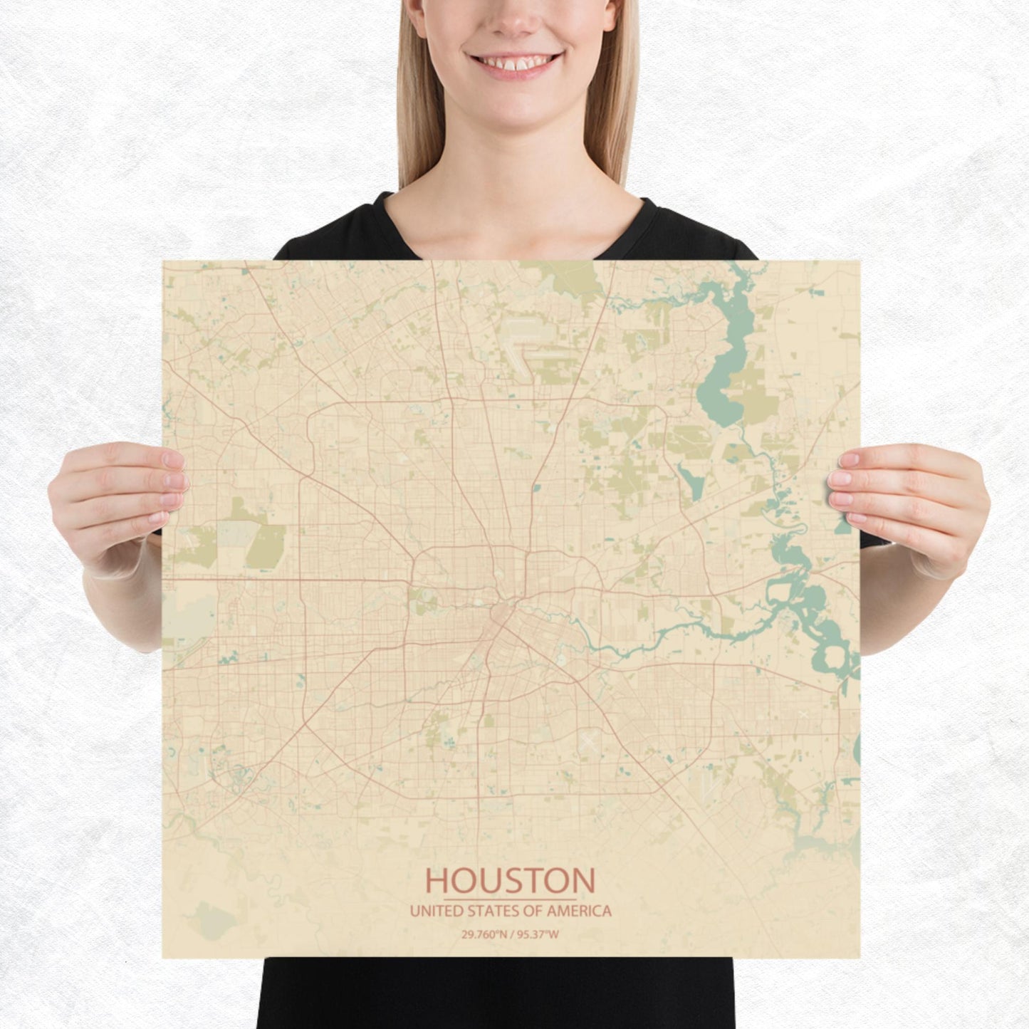 Houston Vintage Style Paper Map