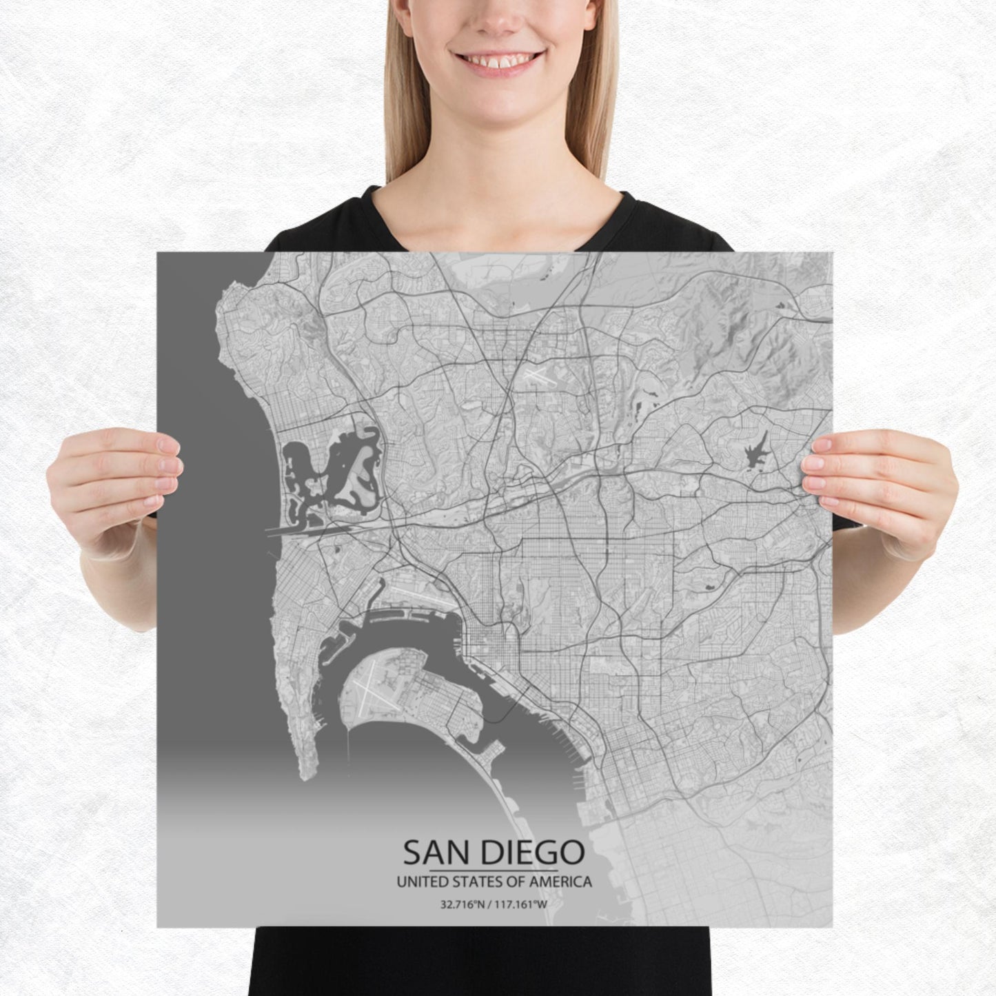 San Diego Light Grey Paper Map