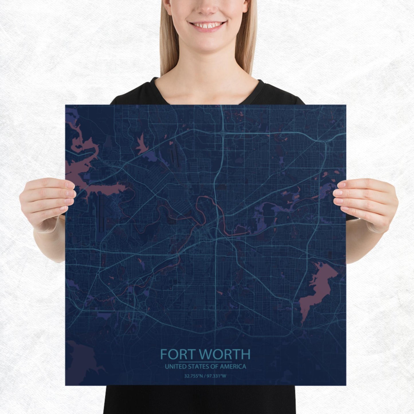 Fort Worth Blue and Purple Paper Map