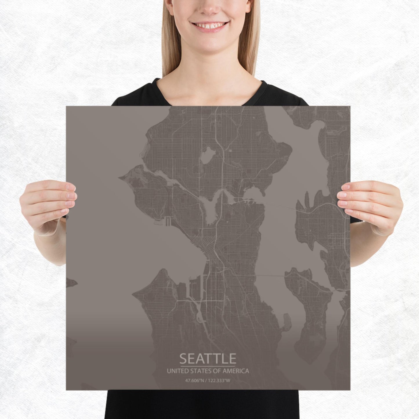 Seattle Brown and Grey Paper Map