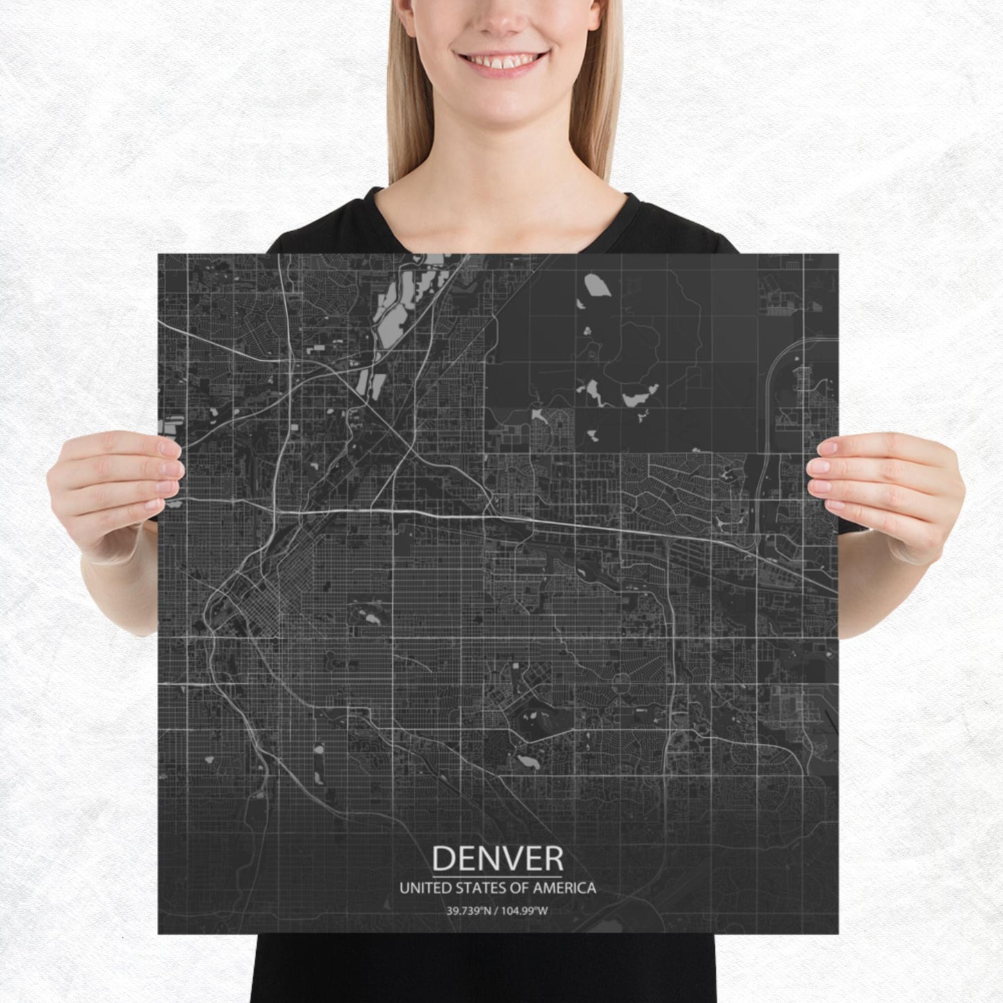 Denver Dark Grey Paper Map