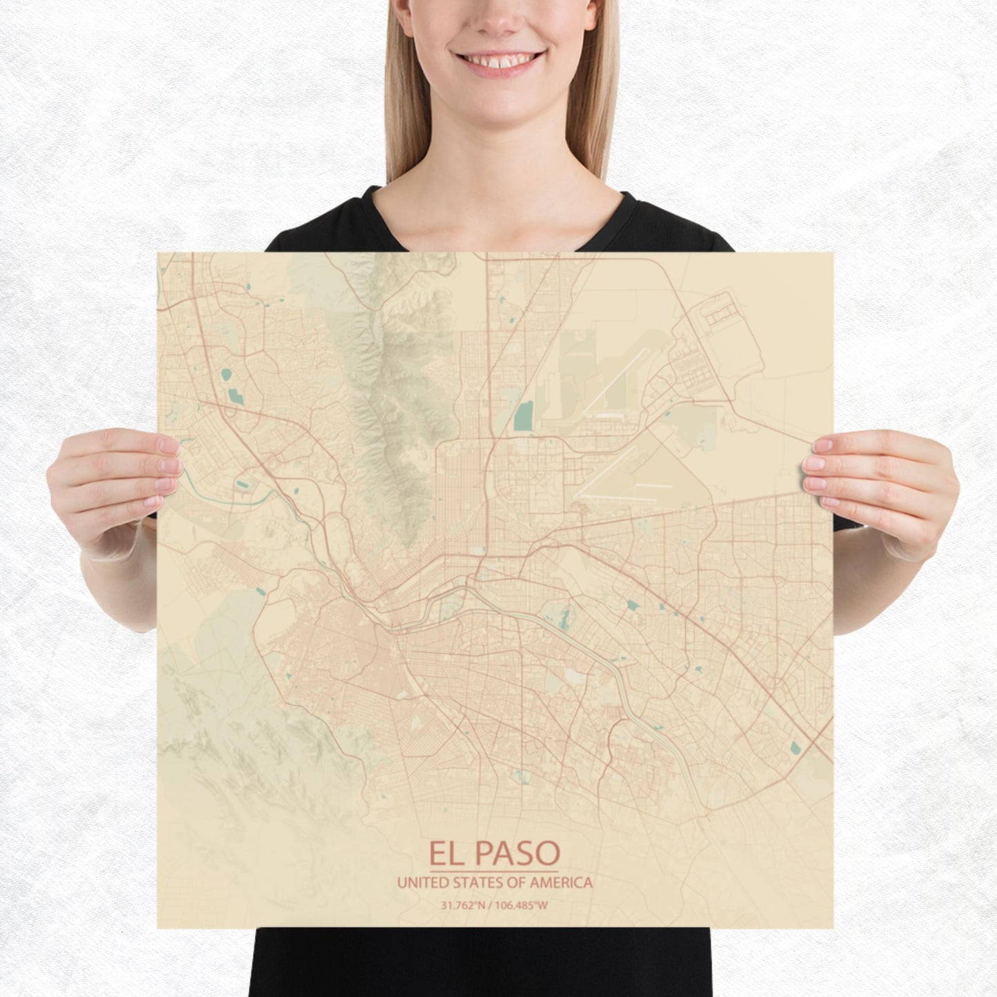 El Paso Vintage Style Paper Map