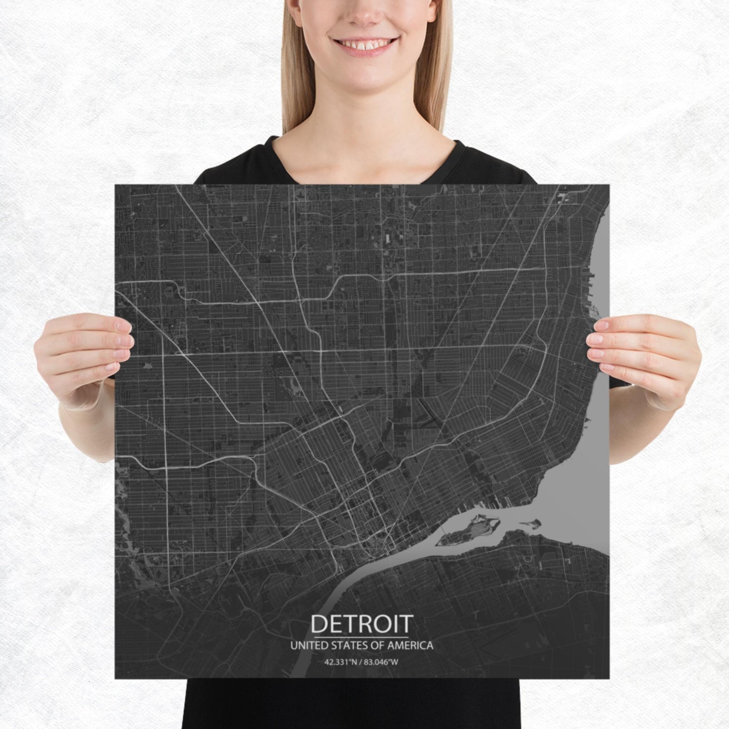 Detroit Dark Grey Paper Map