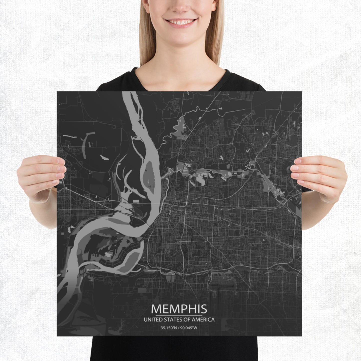 Memphis Dark Grey Paper Map