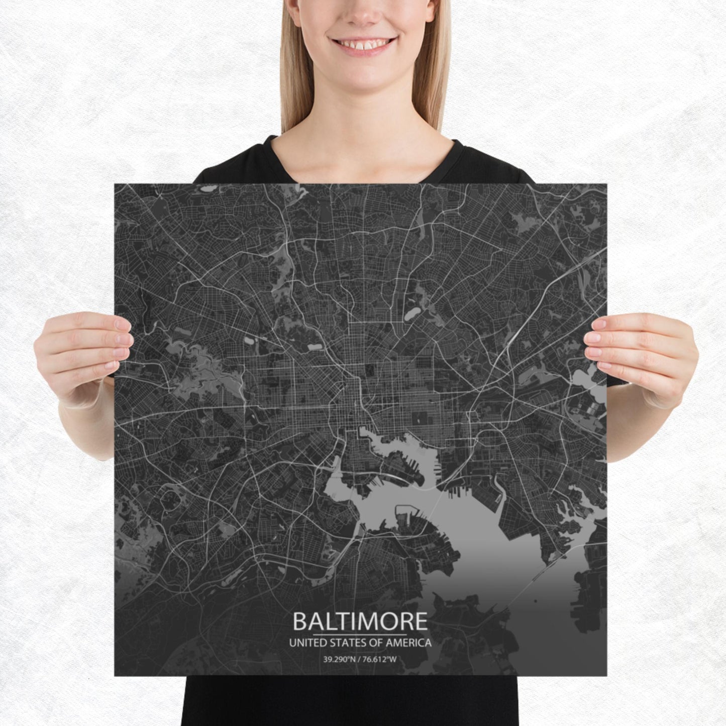 Baltimore Dark Grey Paper Map