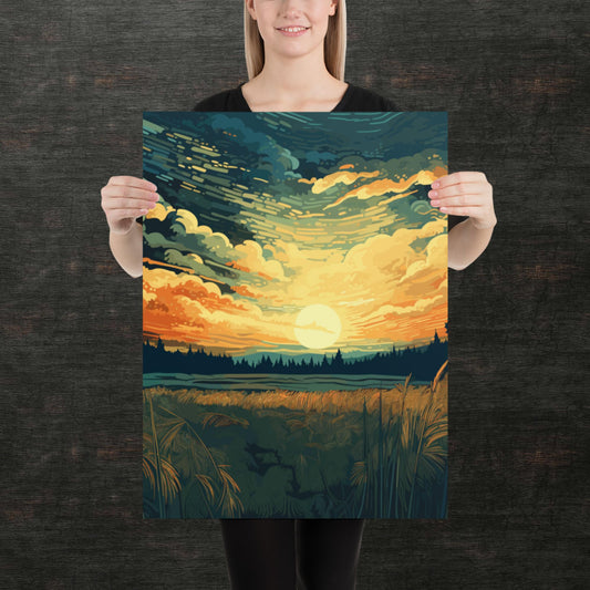 Crop Field Sunset Paper Poster