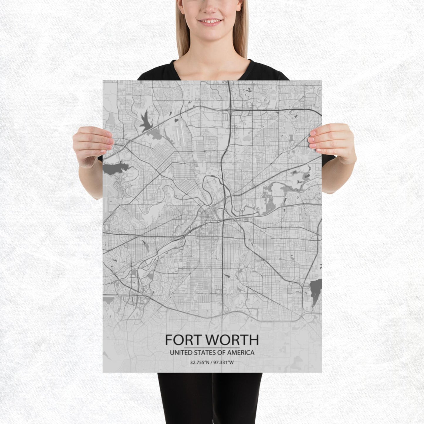 Fort Worth Light Grey Paper Map