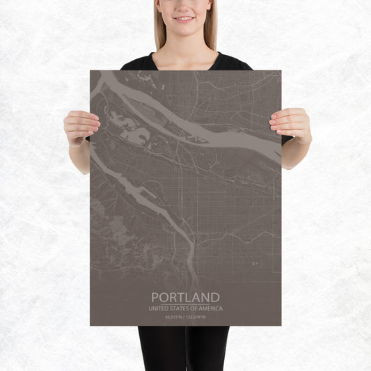 Portland Brown and Grey Paper Map