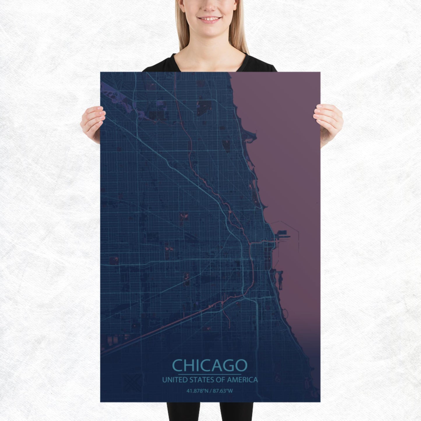 Chicago Blue and Purple Paper Map