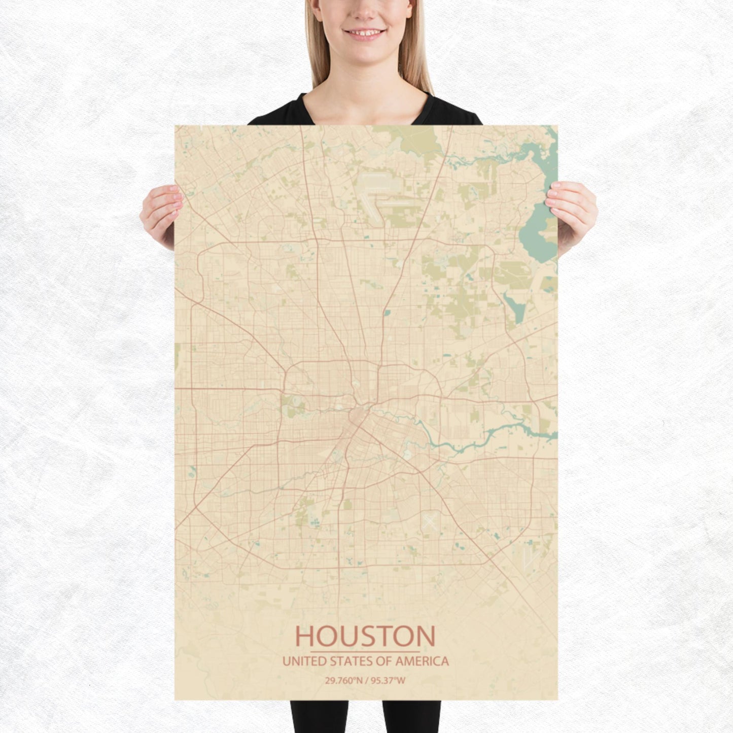 Houston Vintage Style Paper Map