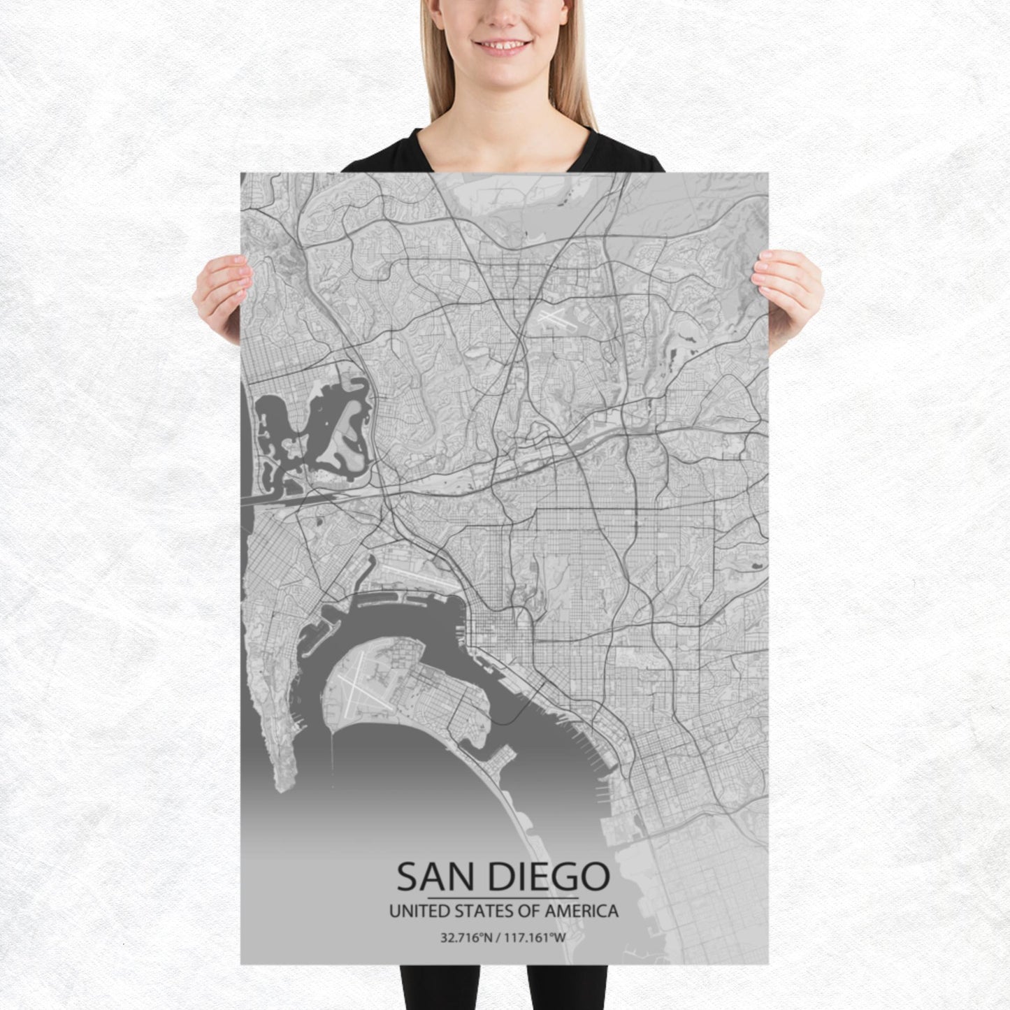 San Diego Light Grey Paper Map