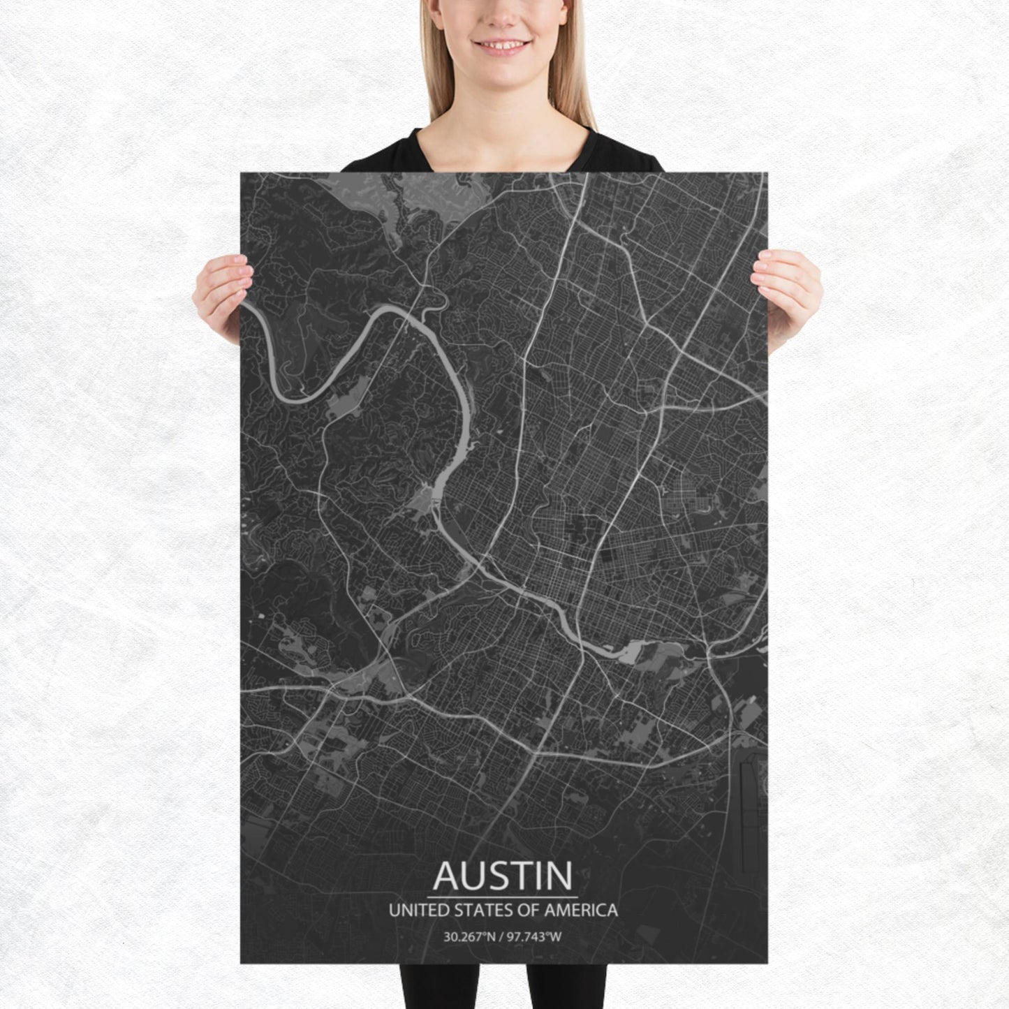 Austin Dark Grey Paper Map