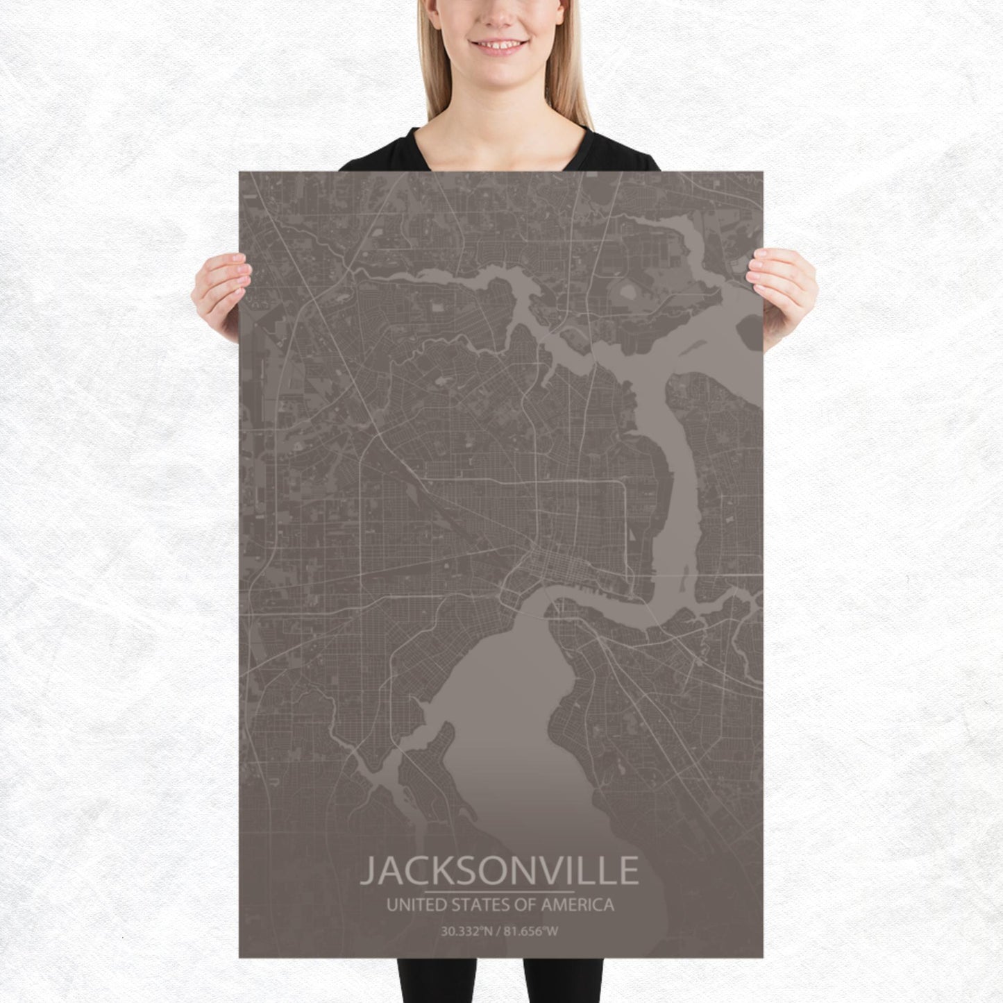 Jacksonville Brown and Grey Paper Map