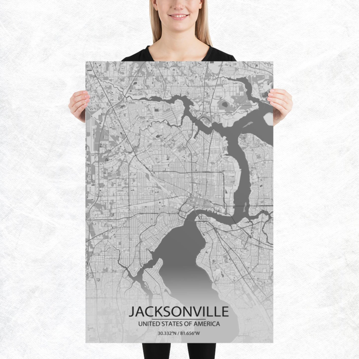 Jacksonville Light Grey Paper Map