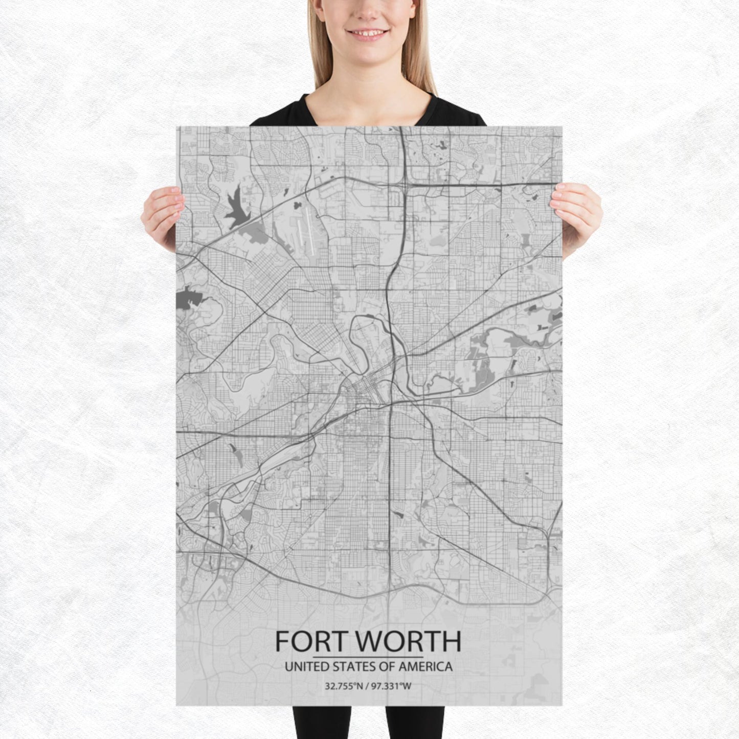 Fort Worth Light Grey Paper Map