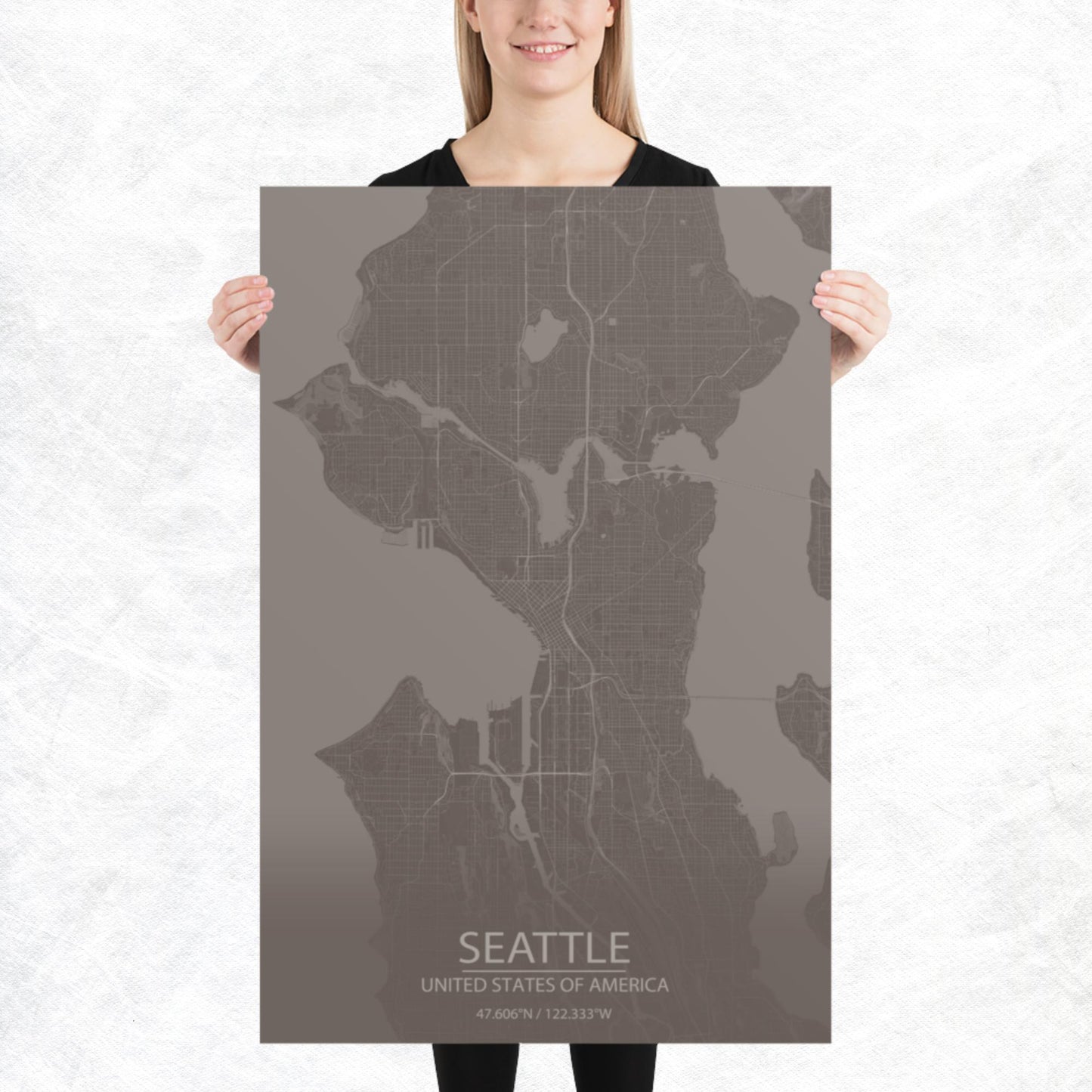 Seattle Brown and Grey Paper Map