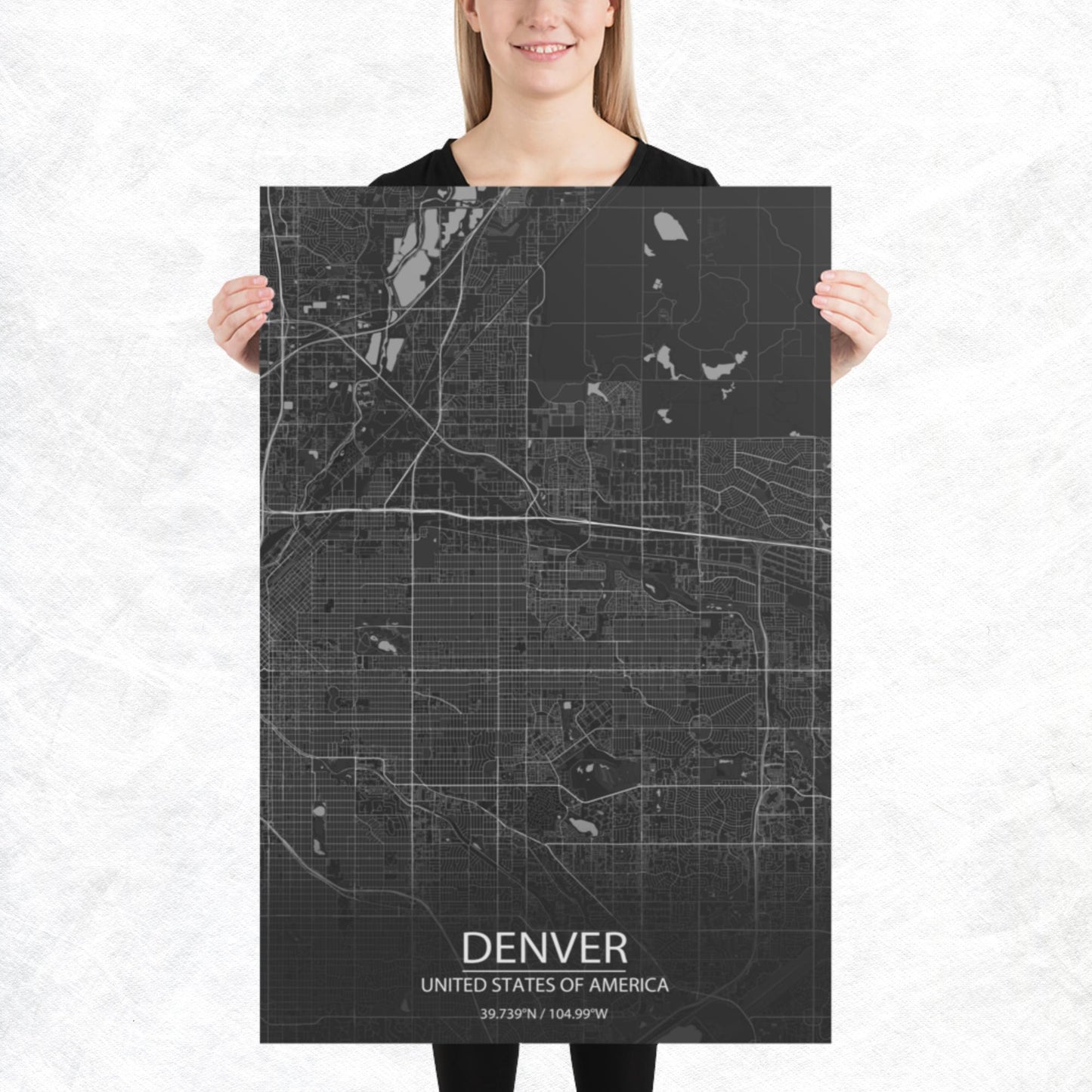 Denver Dark Grey Paper Map