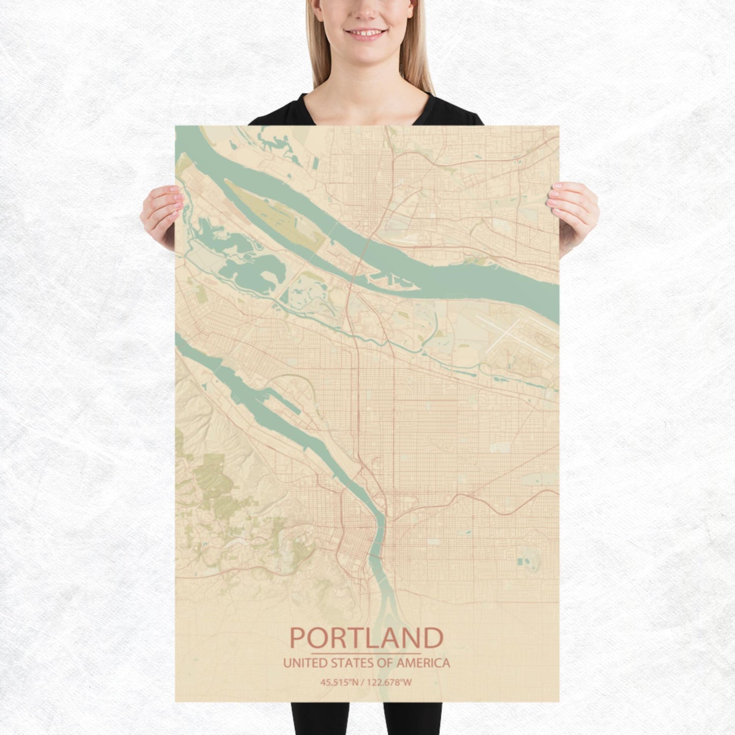 Portland Vintage Style Paper Map