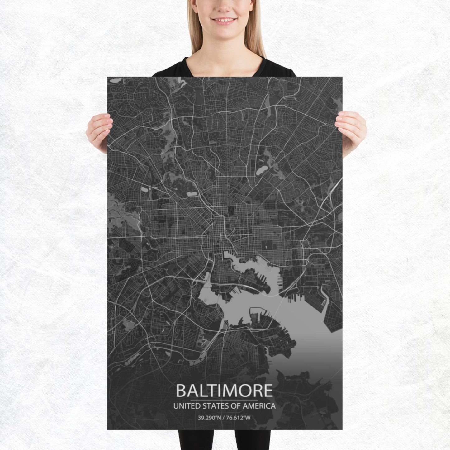 Baltimore Dark Grey Paper Map