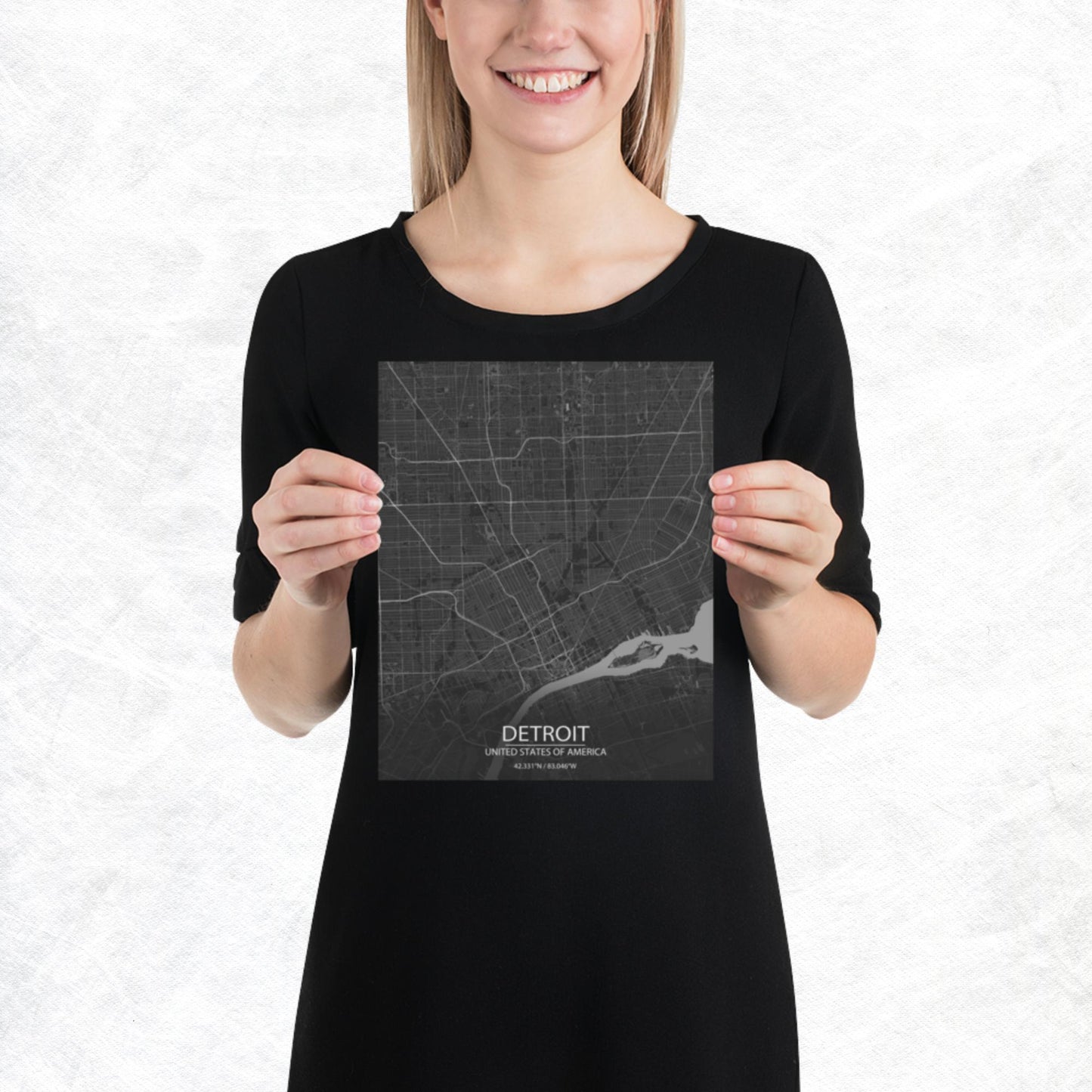Detroit Dark Grey Paper Map