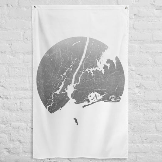 New York Silver on White Flag Map