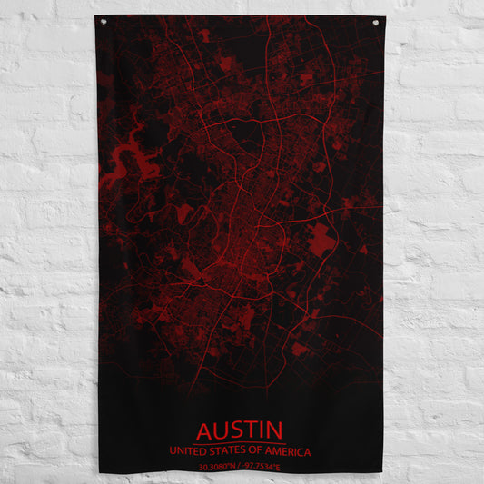 Austin Black and Red Flag Map