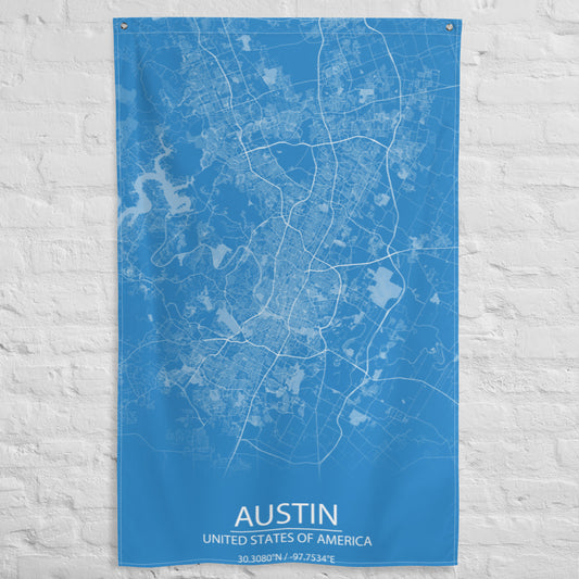 Austin Blue and White Flag Map