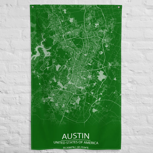 Austin Green and White Flag Map