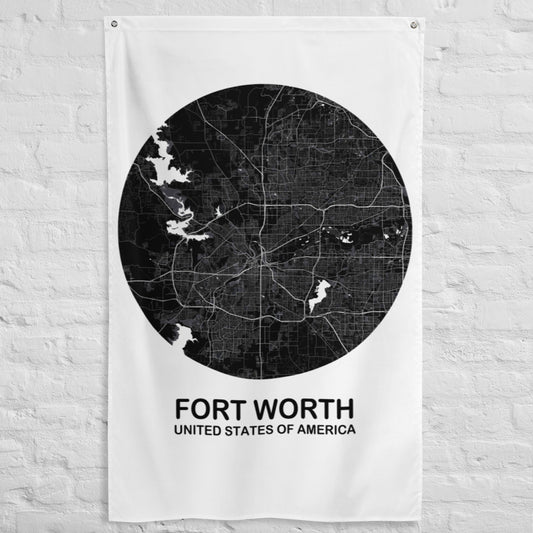 Fort Worth Circular Black Flag Map