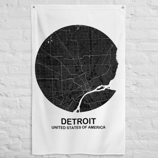 Detroit Circular Black Flag Map