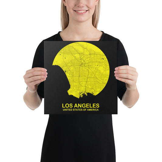 Los Angeles Circular Yellow Canvas Map