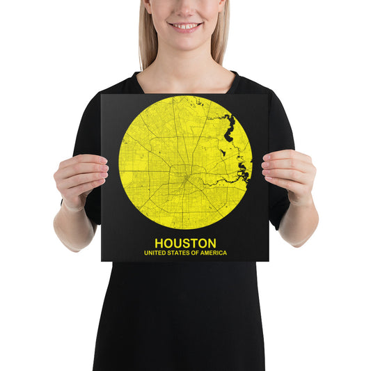 Houston Circular Yellow Canvas Map