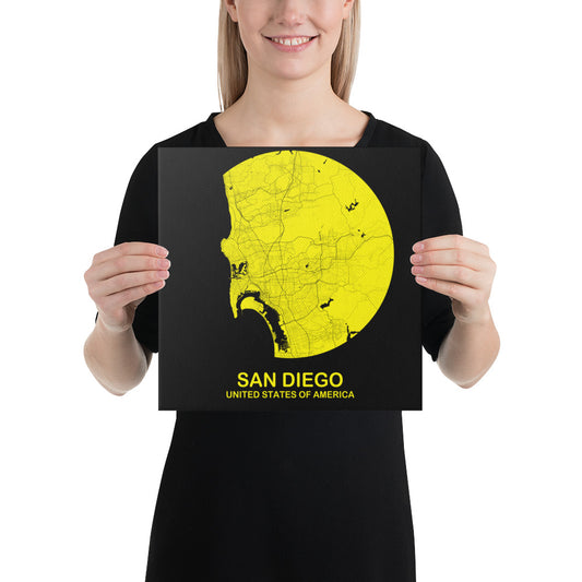 San Diego Circular Yellow Canvas Map