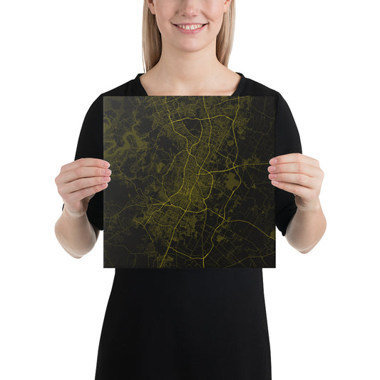 Austin Black and Yellow Canvas Map