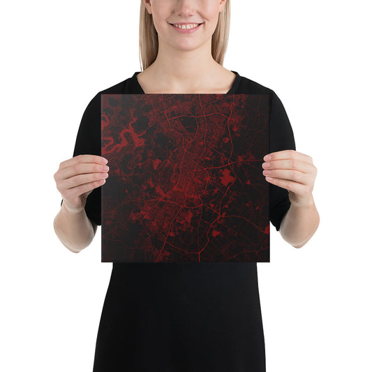 Austin Black and Red Canvas Map