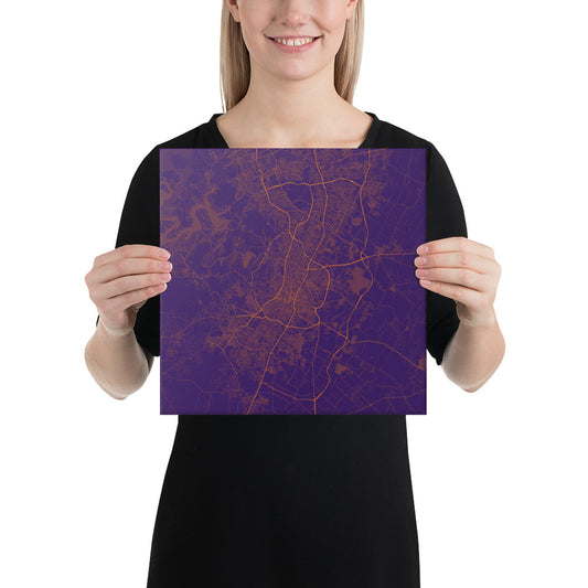 Austin Purple and Orange Canvas Map