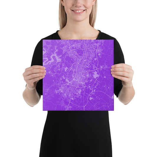 Austin Purple and White Canvas Map