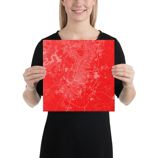 Austin Red and White Canvas Map