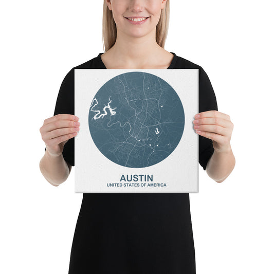 Austin Circular Blue Canvas Map