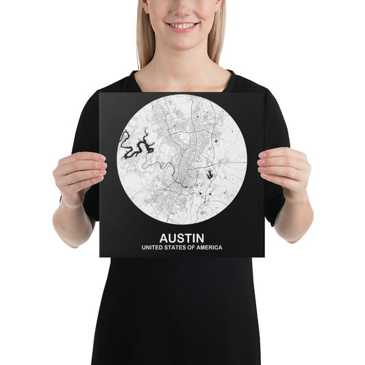 Austin Circular White Canvas Map