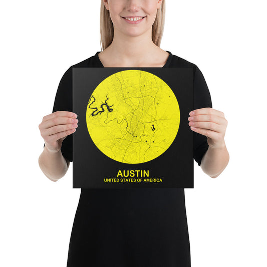 Austin Circular Yellow Canvas Map