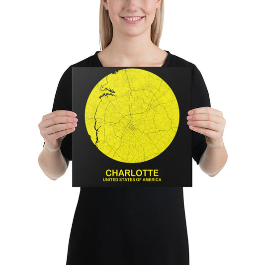 Charlotte Circular Yellow Canvas Map