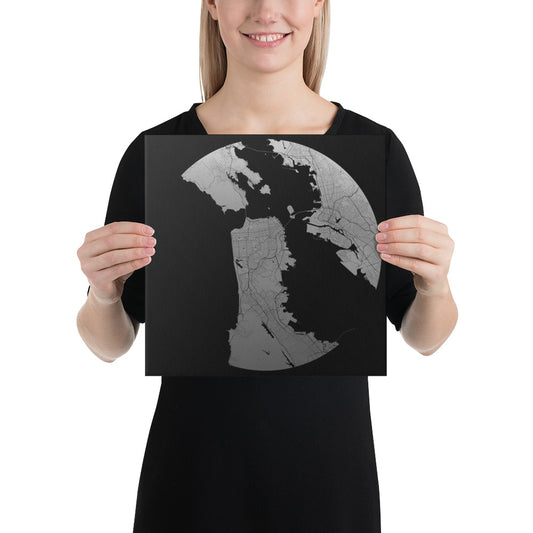 San Francisco Silver on Black Canvas Map