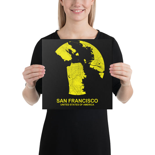 San Francisco Circular Yellow Canvas Map
