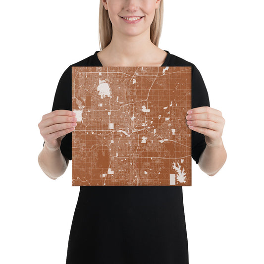 Oklahoma City Brown and White Canvas Map