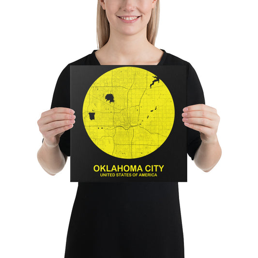 Oklahoma City Circular Yellow Canvas Map