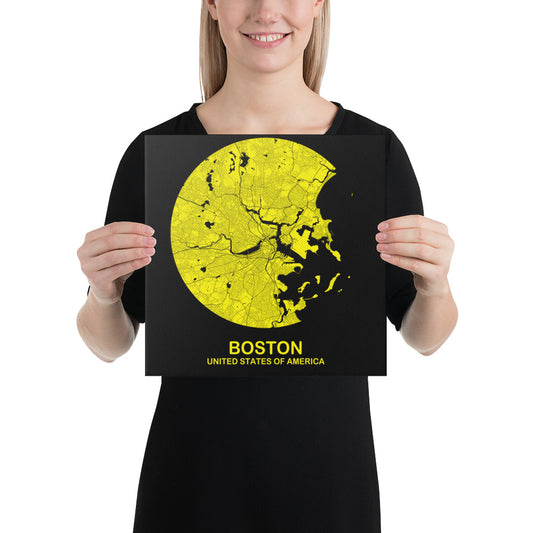 Boston Circular Yellow Canvas Map