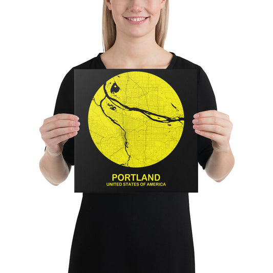 Portland Circular Yellow Canvas Map