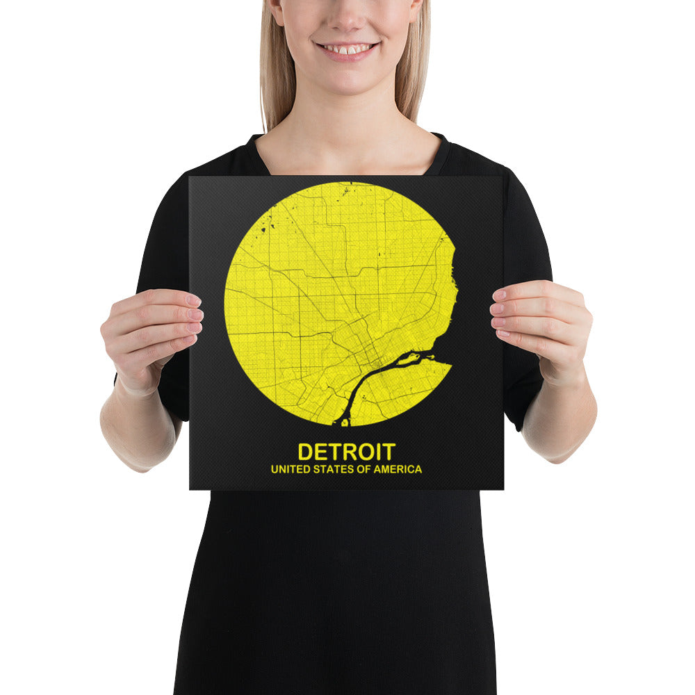 Detroit Circular Yellow Canvas Map