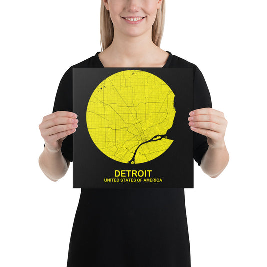 Detroit Circular Yellow Canvas Map